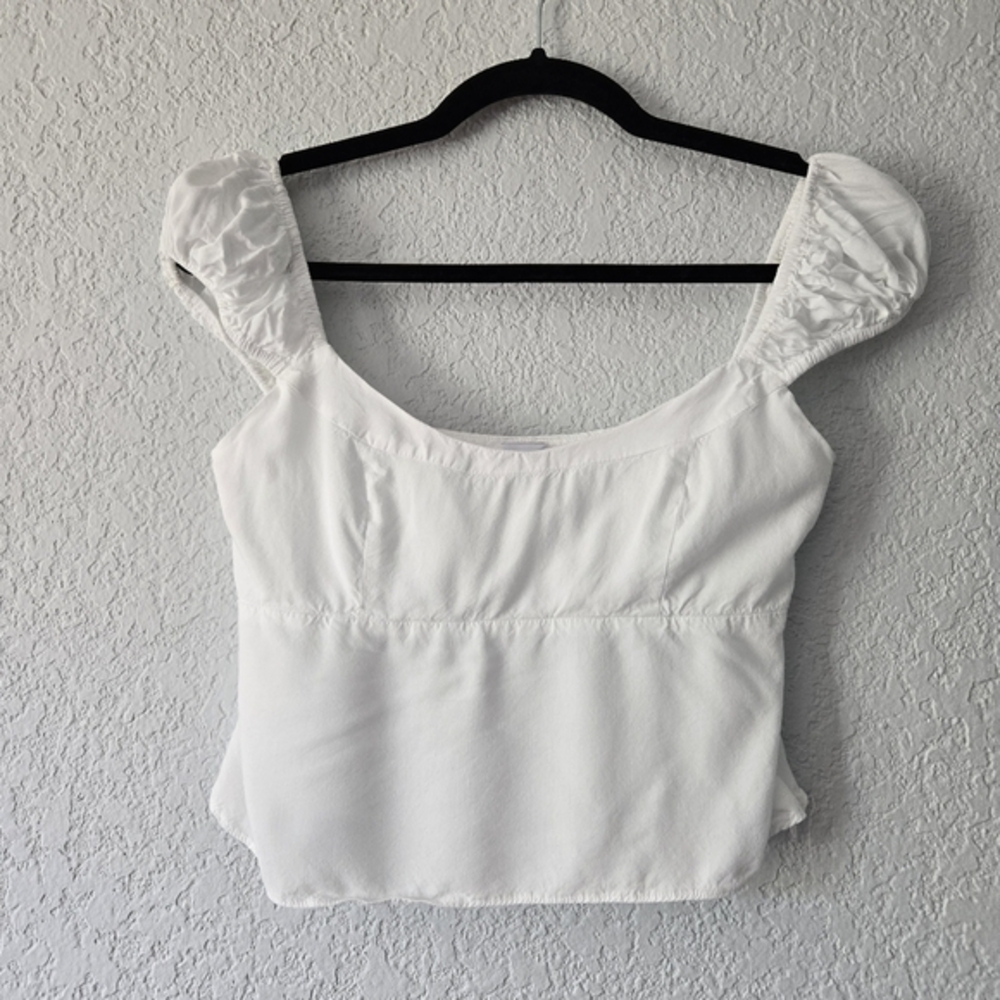Princess Polly 4 White Puff Sleeve Scoop Neck Crop Top‎